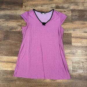 Studio Donatella Sleepshirt L Fuchsia Pink Black Polka Dot V-Neck Soft Retro Bow